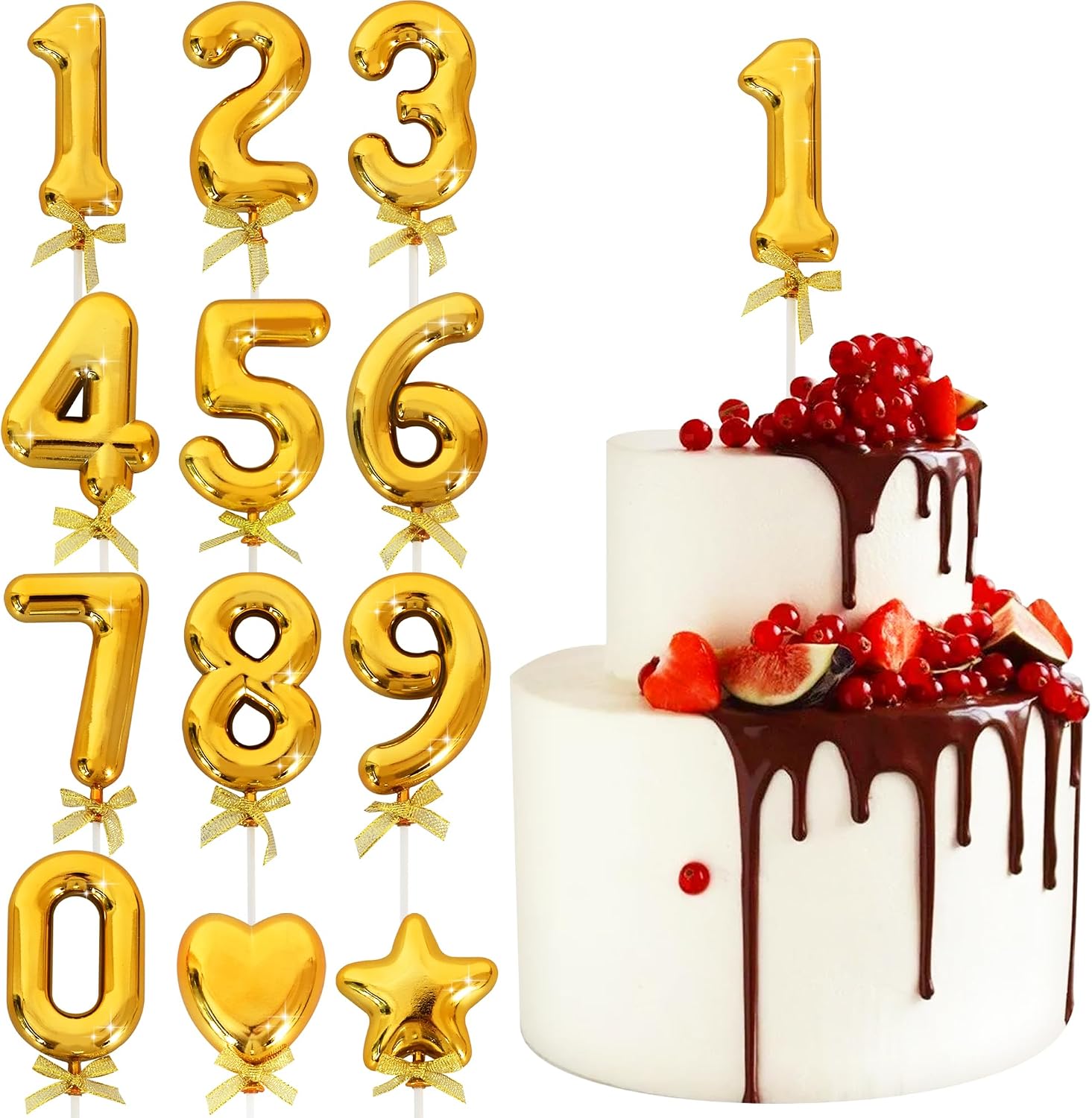 BEISHIDA 3D Number Cake Topper Gold 1 Numbers Happy Birthday Cake Topper 1st Birthday Cake Toppers for Party Wedding Anniversary Decorations(1Pcs Only)