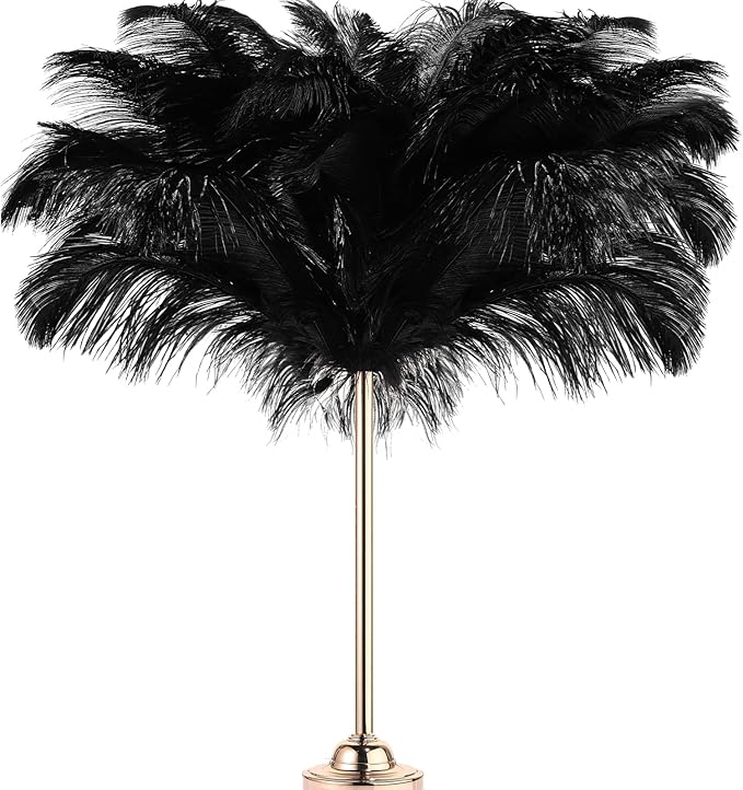 Retrowavy 30 Pcs 18-20 Inch Large Natural Ostrich Feathers Bulk for Centerpieces for Wedding Party Centerpieces Home Decoration Flower Arrangement (Black)