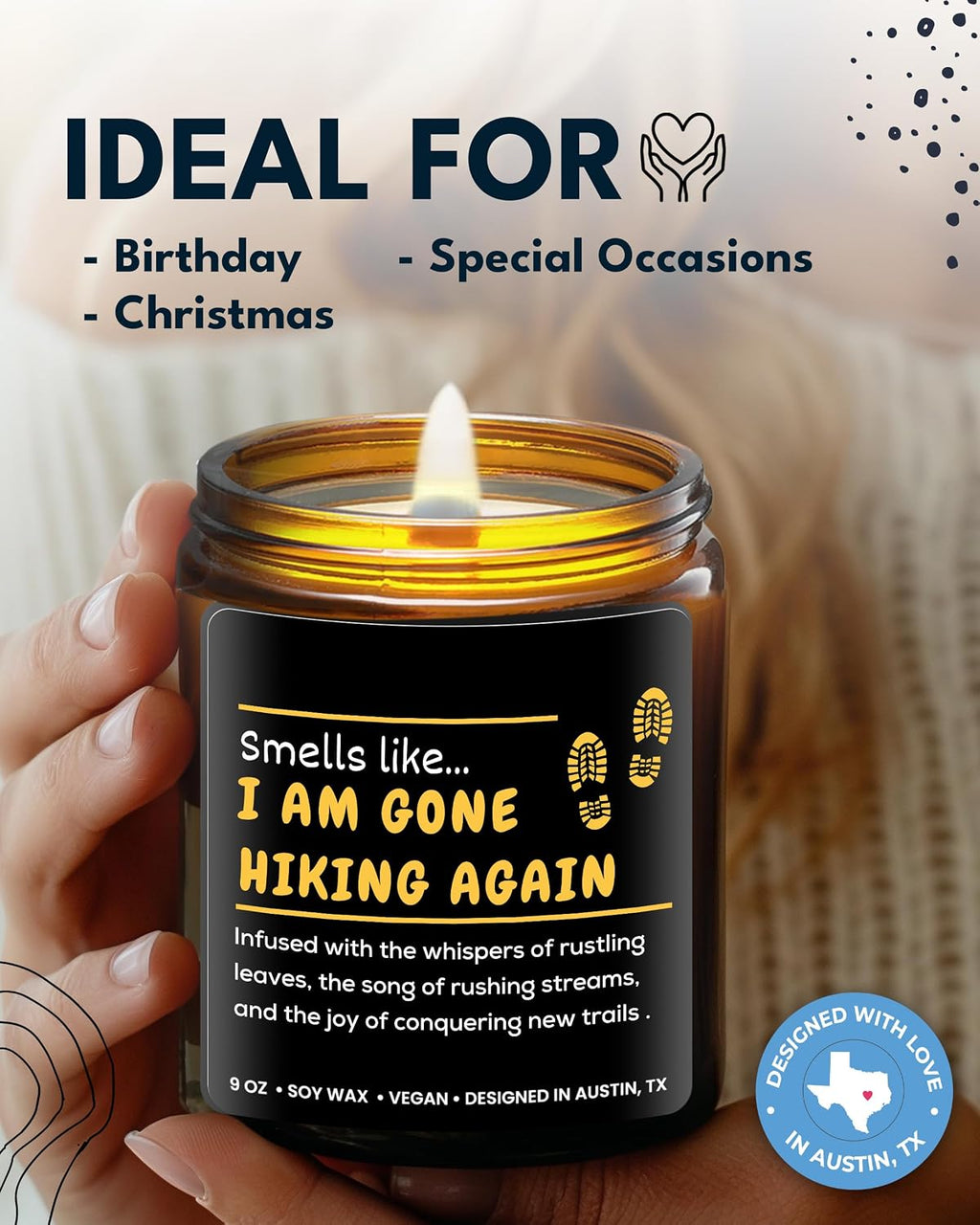 Hiking Candle, Best Hiking Candle for Men & Women, Unique Hiker Gift for Him or Her, Cool Present for Hikers, Nature Lover Presents, Ideal Birthday Present, Christmas, and Gift-Ready