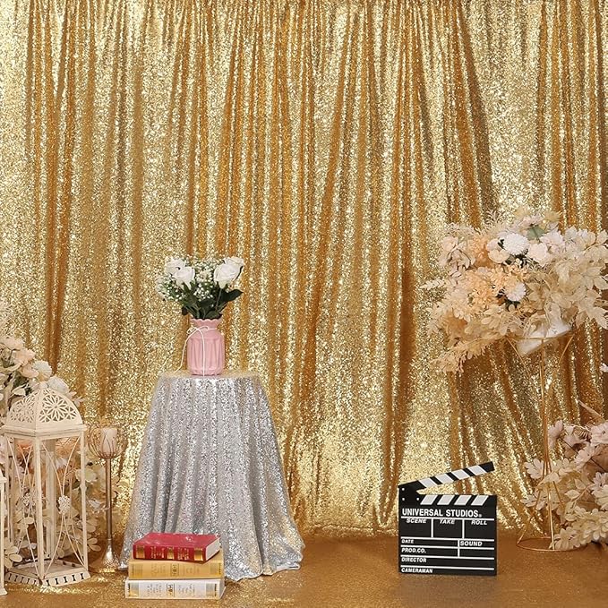 Poise3EHome Gold Sequin Backdrop, 20Ft x 10Ft Glitter Photography Background Curtains for Party Baby Shower Wedding Birthday Christmas Thanksgiving Halloween Decoration
