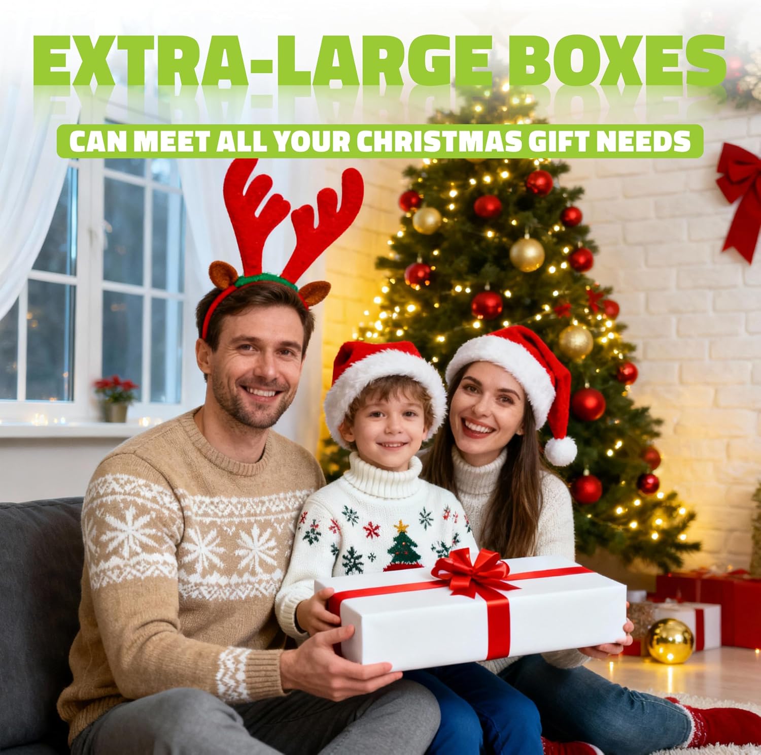Bobobag 13 Pack White Gift Boxes with Lids for Presents, Assorted size Gift Boxes for Christmas ( 3 Extra large 17",3 Large 14.25",3 Medium 11",4 Small 4" ,Red Ribbon ), 4 inch Deep Box for Wrapping Robe Scarf Mug.