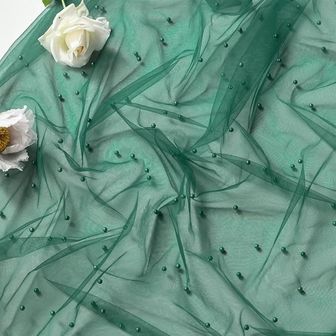 Artoid Mode Pearl Dark Green Gauze Table Runner 120 Inch 10FT, Seasonal Sheer Dining Holiday Wedding Birthday Baby Shower Table Decor for Home Party