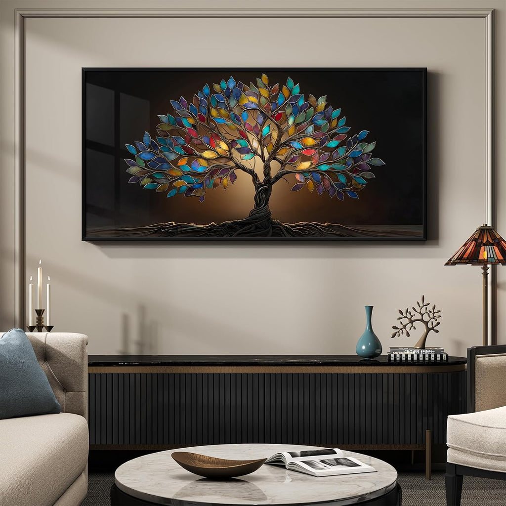 large framed modern tree of life wall art, side view