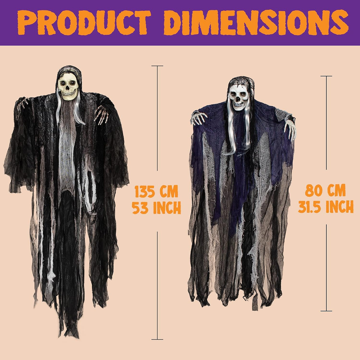 joyin 3 pack hanging halloween skeleton ghosts decorations showing dimensions