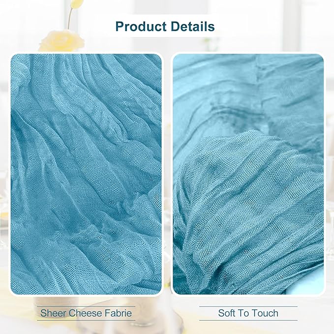1 Pack Baby Blue Cheesecloth Table Runner 35x120 Inch 10Ft Rustic Gauze Cheese Cloth Table Runner Sheer Cheesecloth Table Runners for Wedding Party Bridal Shower Decoration