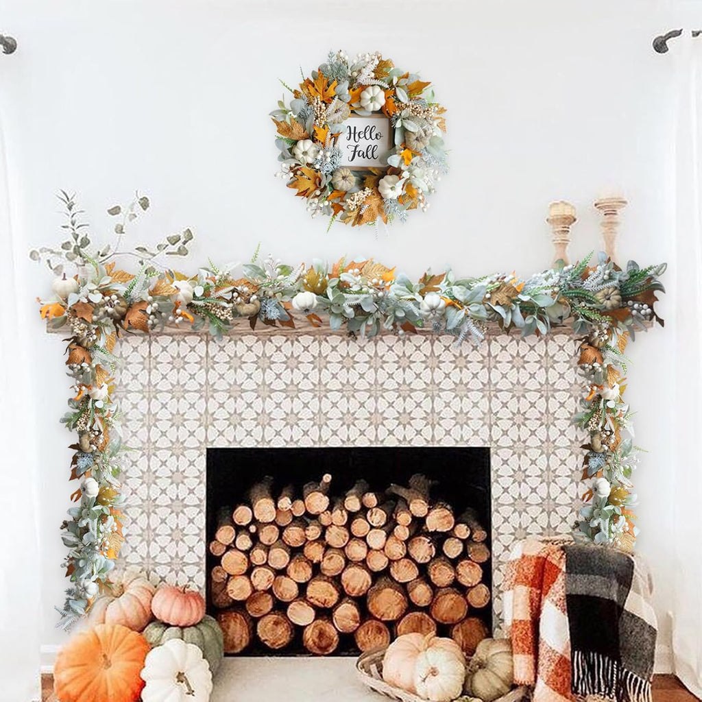 fall wreath pumpkin garland thanksgiving autumn neutral garlands, package contents