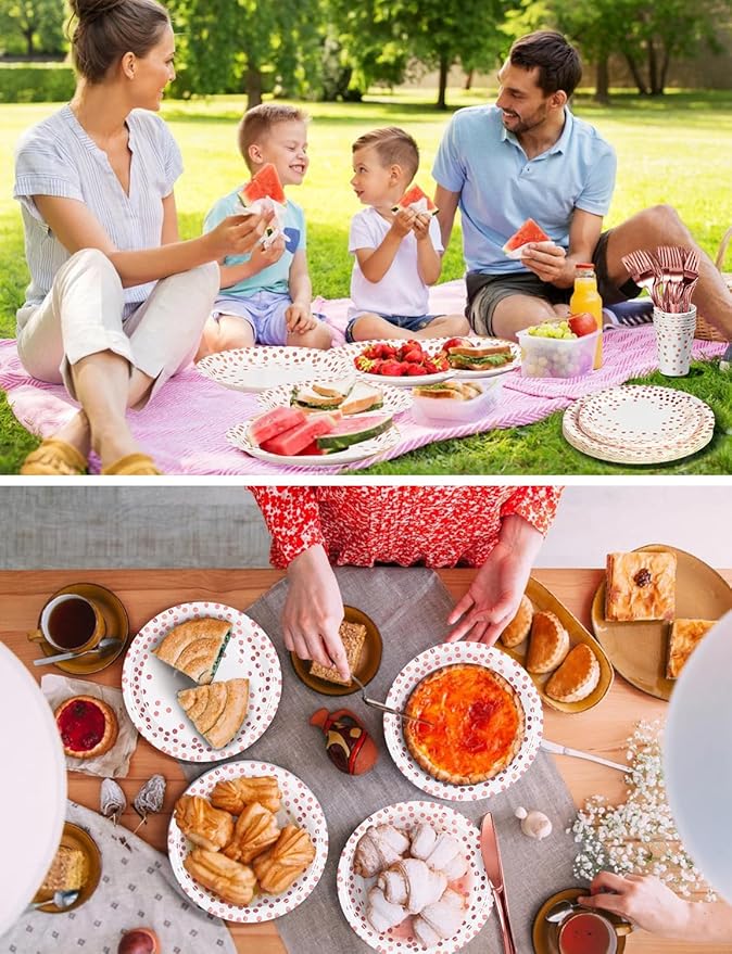 141 Pieces Rose Gold Party Supplies, Party Dinnerware Sets Include Paper Plates Napkins Cups Silverware, for Wedding Bridal Shower Engagement Birthday Parties Decoration -20 Serves