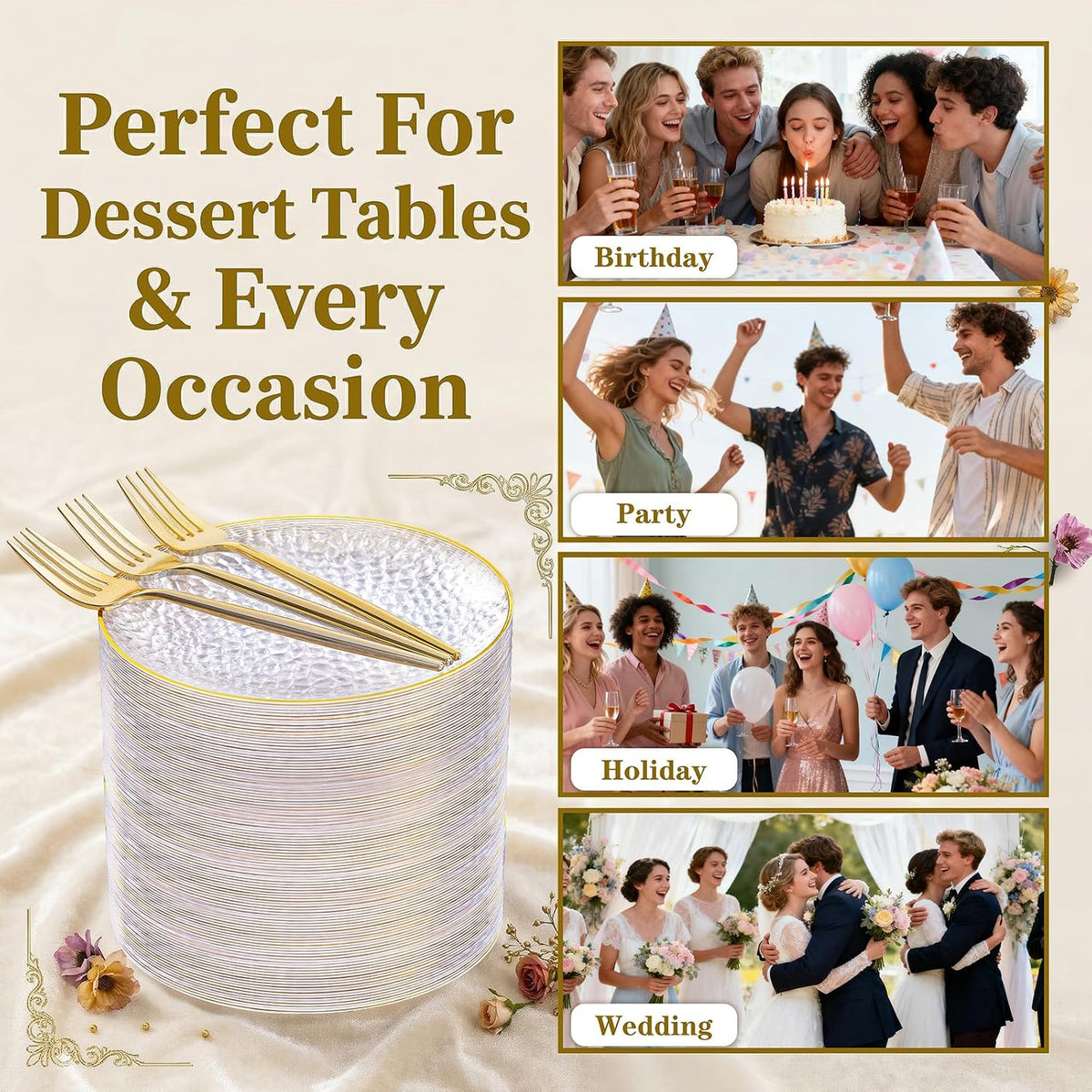Rubtlamp 200 Pcs Clear Dessert Plates 7" with Forks 7.6",Clear Plas...