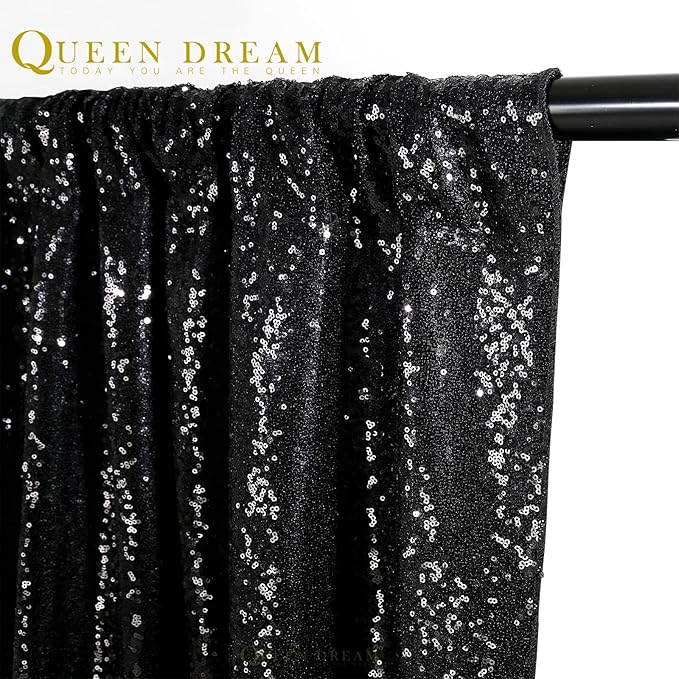Black Sequin Backdrop 2 Panels 2FTx8FT Halloween Backdrop Curtains Party Decorations Birthday Wedding Photo Backdrop