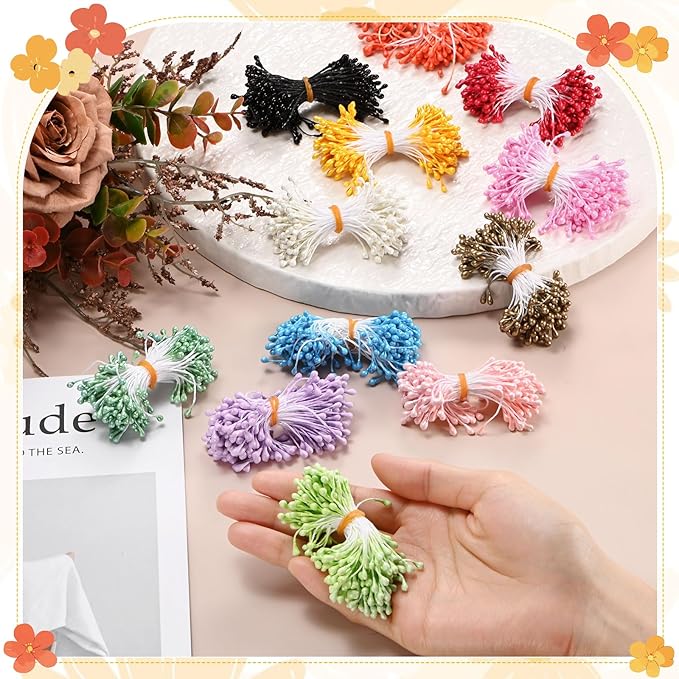 150-Pack Flower Stamens for Crafts, 5mm Double Heads Artificial Pearl Floral Pistil Mini Flower Pollens Stamens for DIY Making/Wedding/Scrapbook Decoration [Light Yellow]