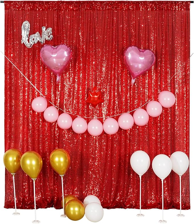 Poise3EHome Red Sequin Backdrop, 10Ft x 10Ft Glitter Photography Background Curtains for Party Wedding Birthday Christmas Valentines Day Decoration