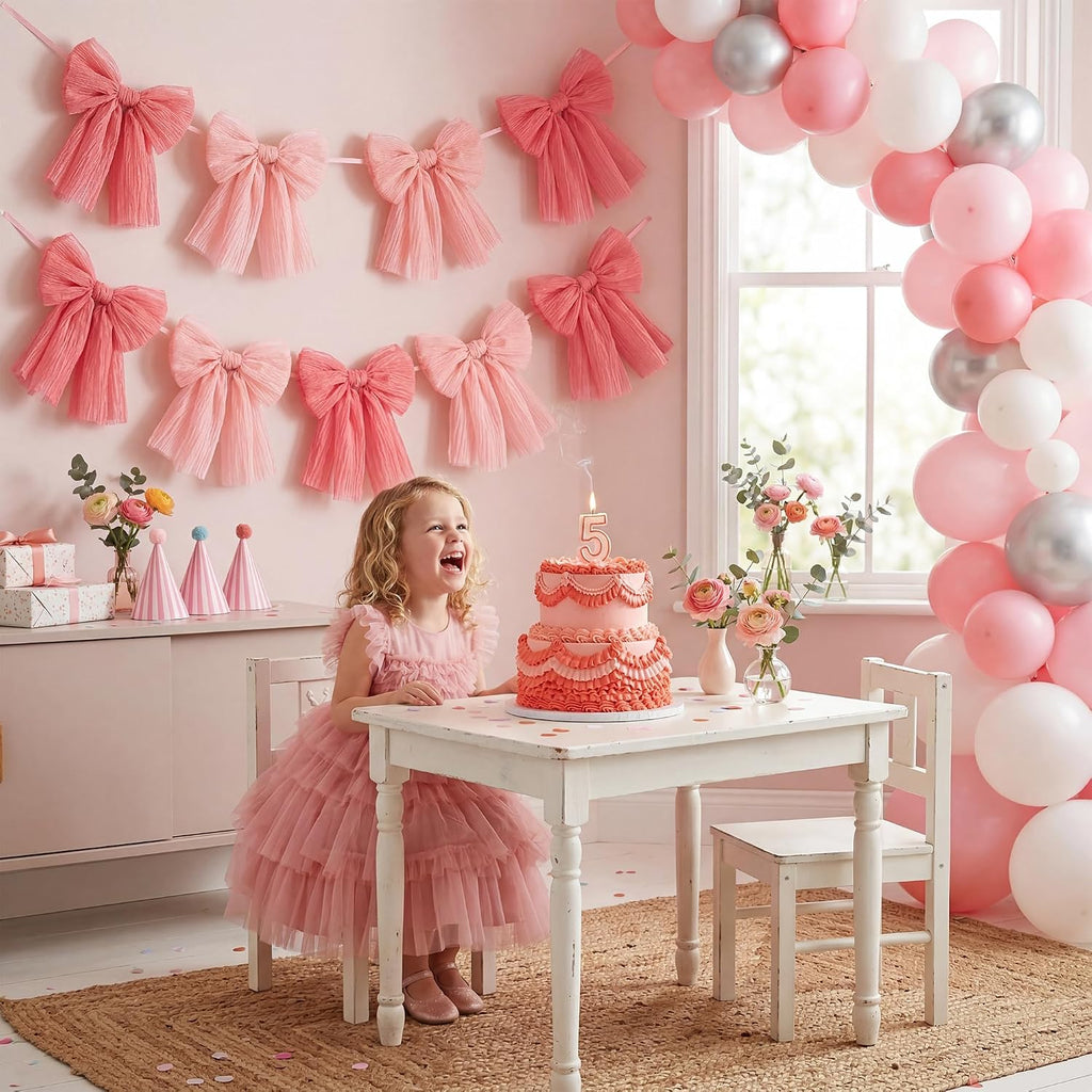 3 Pcs Large Shimmer Pleated Gauze Bows, 14 x 16 Inch Pink Glitter Mesh Bow Decorations for Coquette Room Decor, Aesthetic Wall Decor for Wedding, Graduation, Birthday Backdrop, DIY Kit