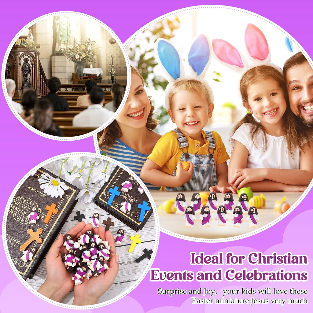 Bememo 300 Pcs Little Jesus Figures Bulk Original Design Mini Pocket Jesus Rubber Figurine to Hide and Seek Religious Party Favors Baptism Gifts(Purple)