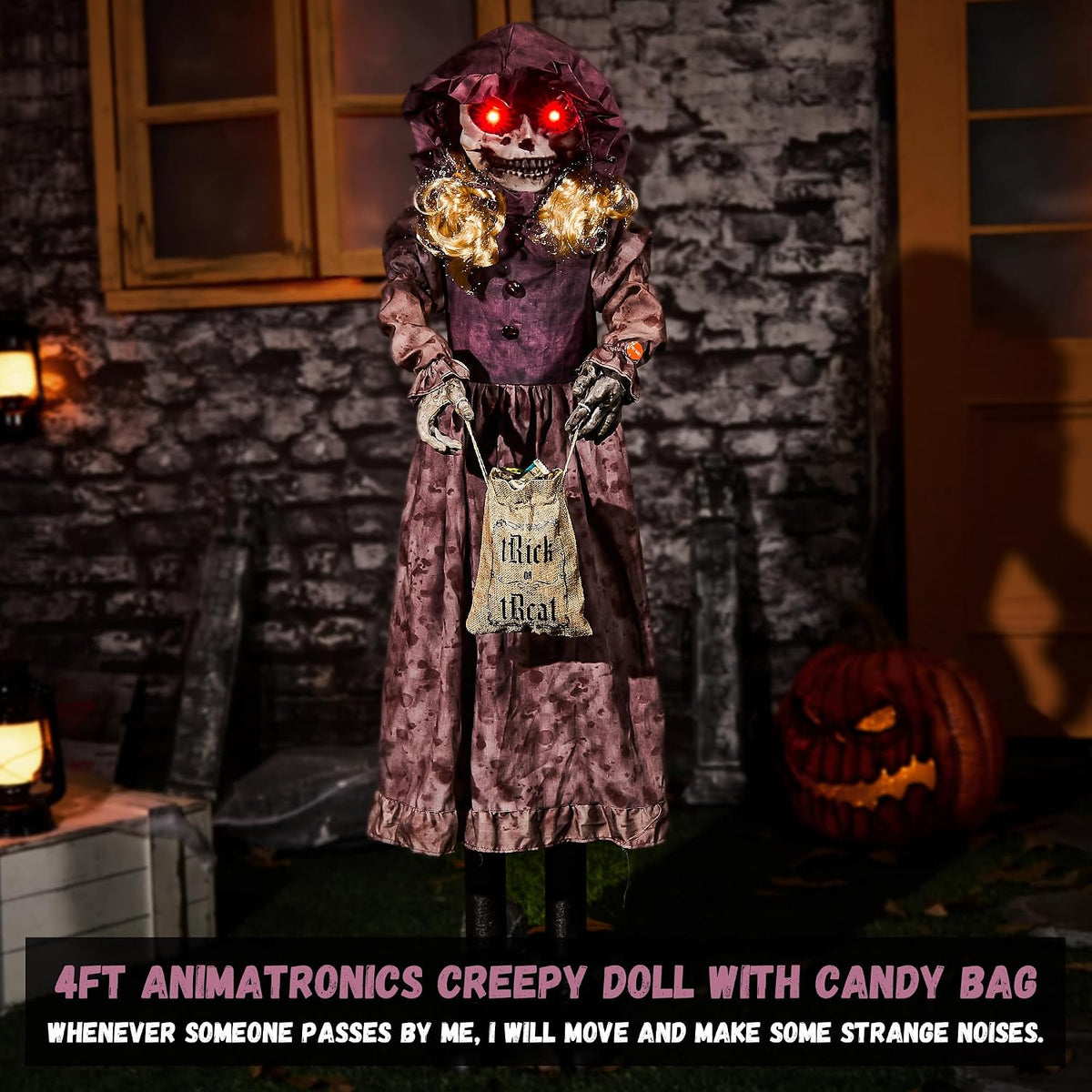 Halloween Animatronics 4ft Creepy Two-Face Doll, Animated 48" Decoration...