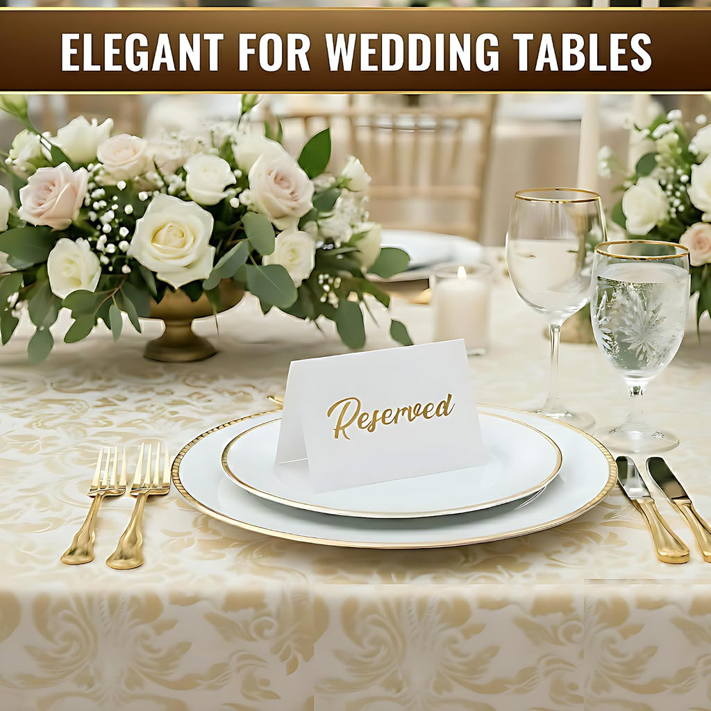 10 Pack Gold Reserved Table Signs for Wedding Receptions 3x4 inch - Double Sided Reserved Signs for Tables - Freestanding Reserved Cards for Tables - Table Reserved Sign for Restaurants & Parties