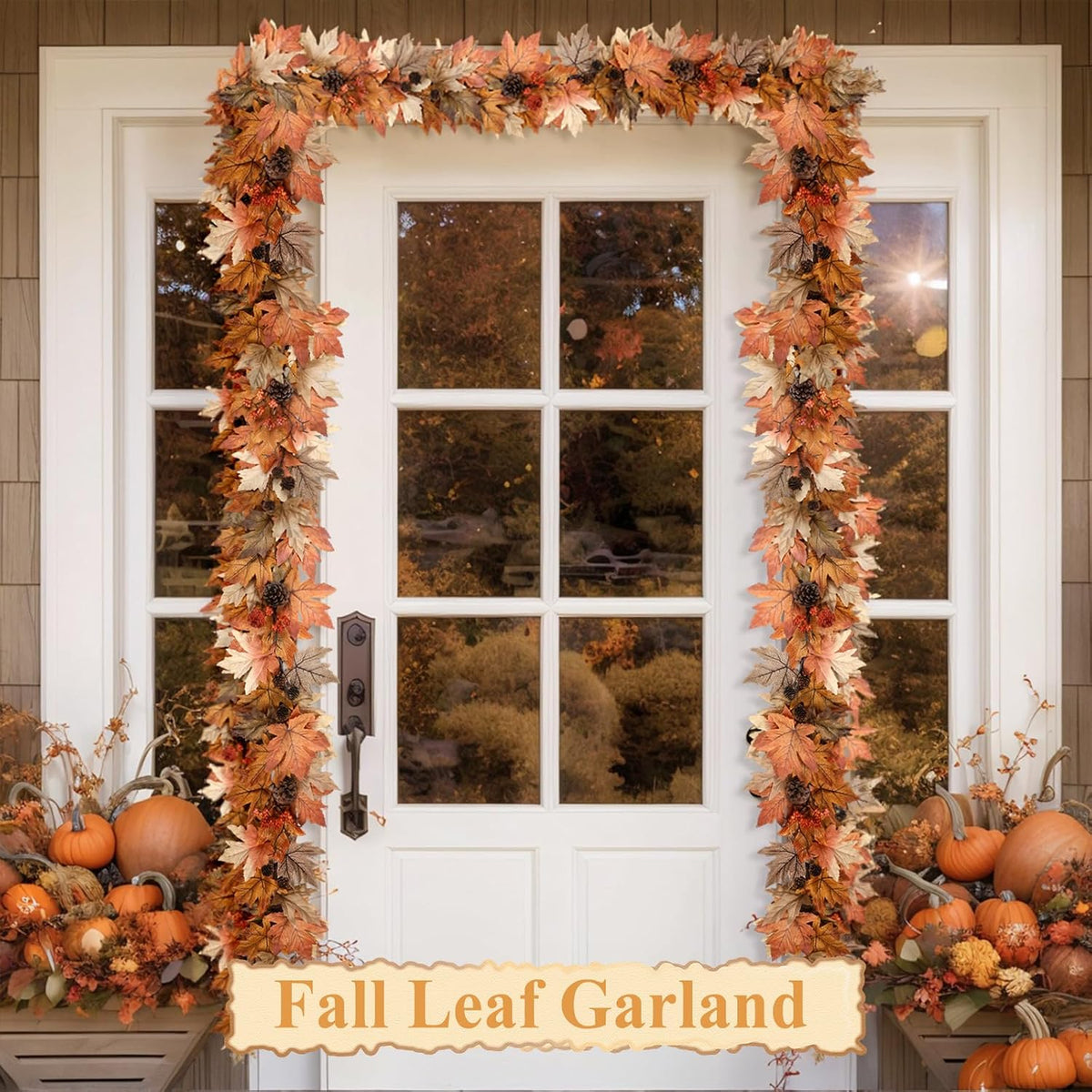 6 ft lighted fall garland with lights autumn showing dimensions