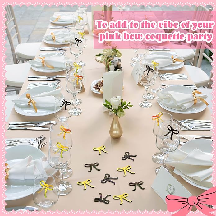 36 Pcs Bow Drink Markers Acrylic Drink Tags Bowknot Wine Glass Charms for Bachelorette Coquette Birthday Cocktail Wedding Decoration Bridal Shower Party Favors