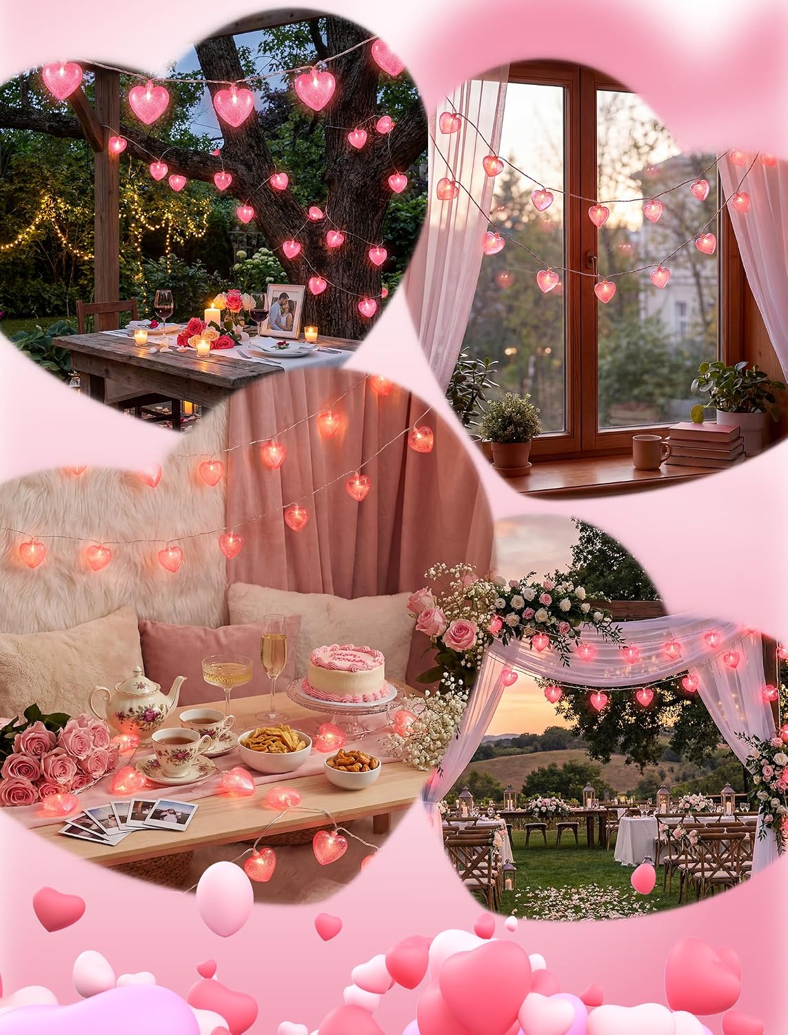 Valentine’s Day Heart String Lights Plug in, 8.5FT Pink LED Heart Lights for Indoor Outdoor Decor, Connectable Valentine Pink Fairy String with Soft Romantic Glow