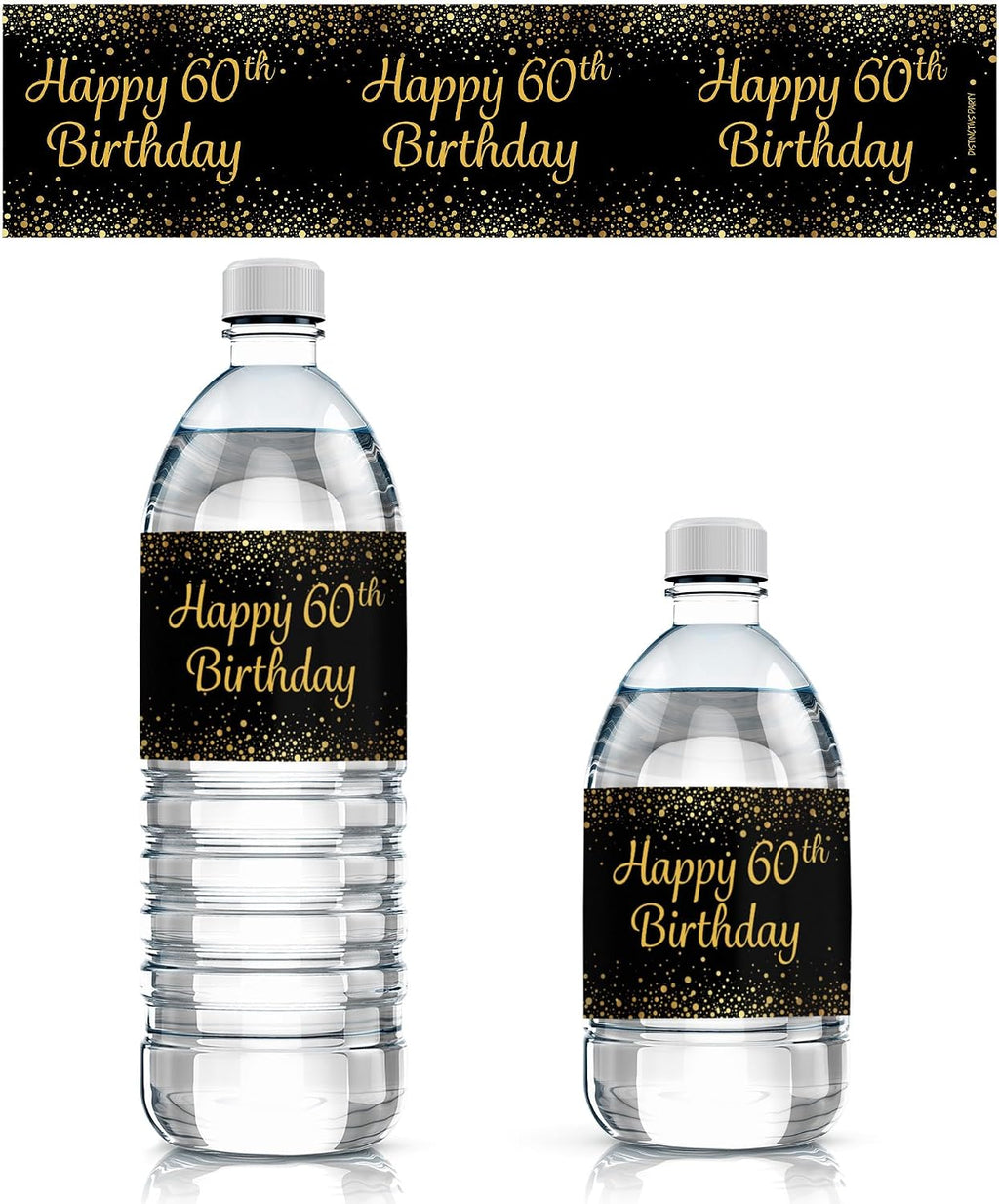 Black and Gold 60th Birthday Party Water Bottle Labels - 20 Stickers, 60th Birthday Decorations