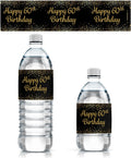 Black and Gold 60th Birthday Party Water Bottle Labels - 20 Stickers, 60th Birthday Decorations