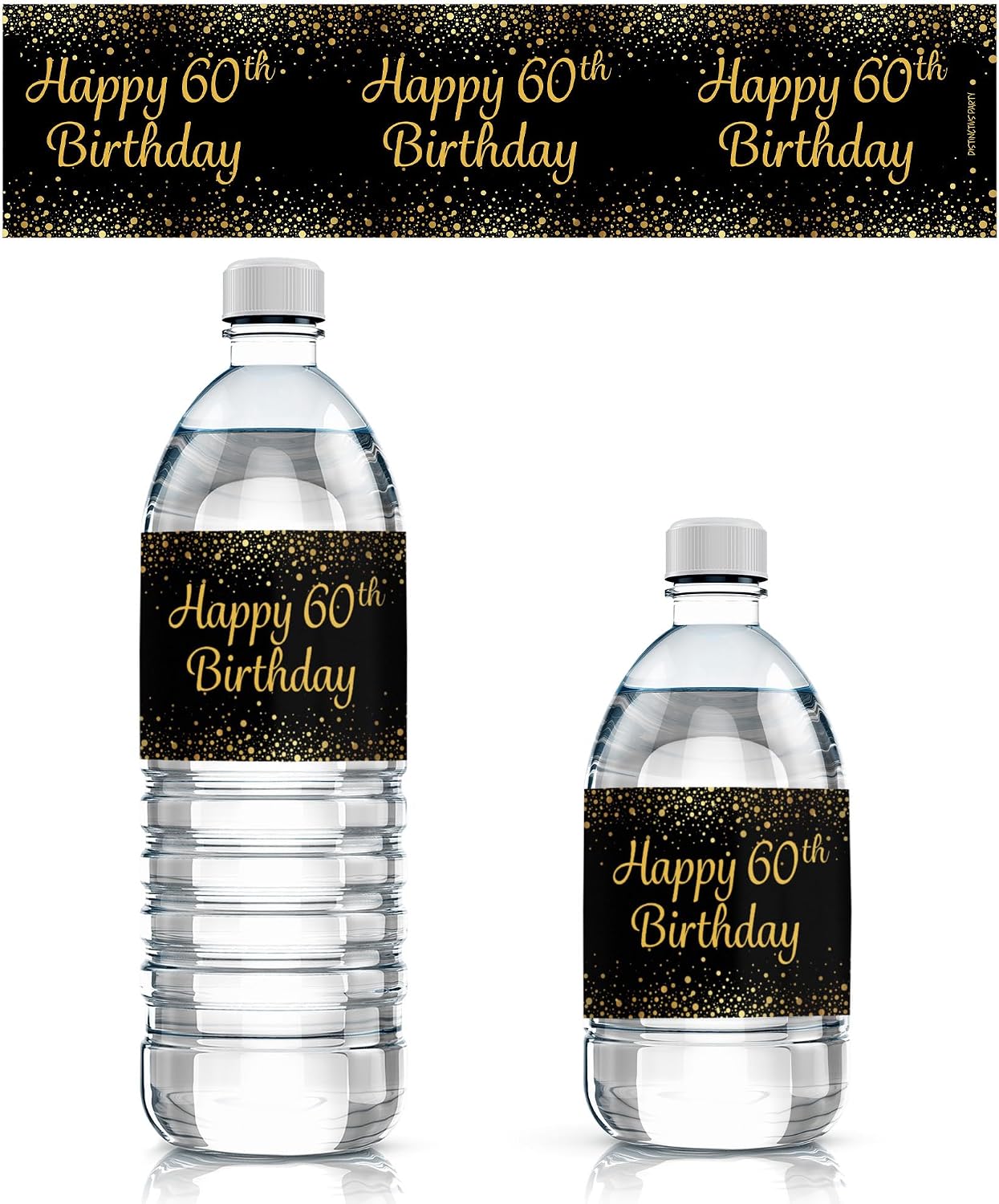 Black and Gold 60th Birthday Party Water Bottle Labels - 20 Stickers, 60th Birthday Decorations