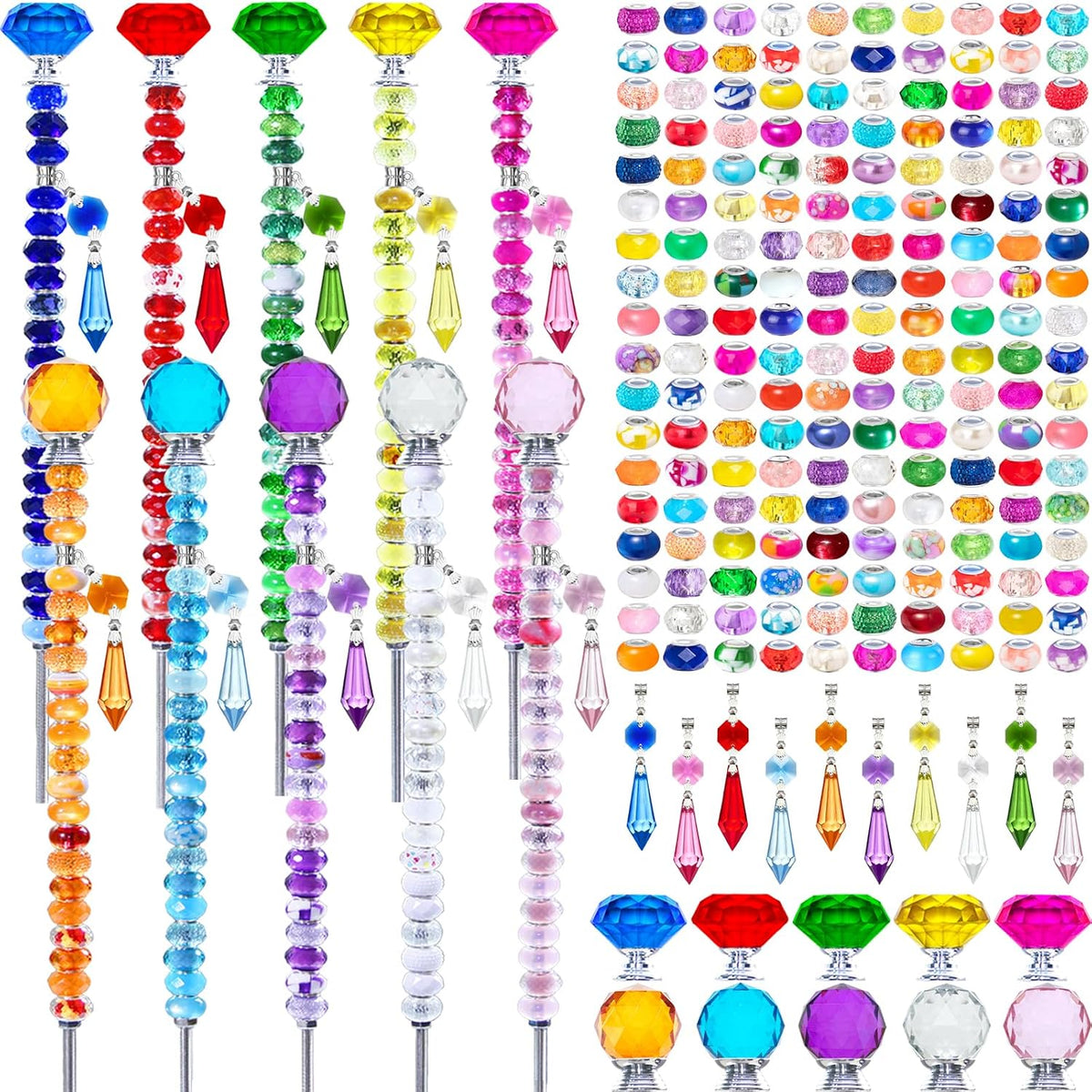 Exway 247 PCS DIY Fairy Wand Beaded Garden Stake Kits with Assortment Large H...