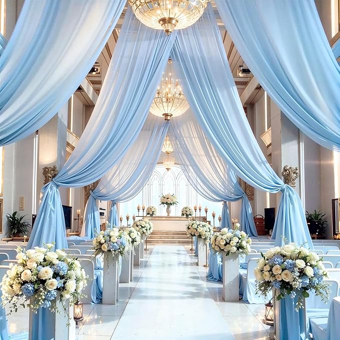Wedding Arch Draping Fabric, 1 Panel 18FT Baby Blue Sheer Backdrop Curtain Chiffon Fabric Drapes Arbor Drapery Wedding Ceremony Reception Swag Decorations