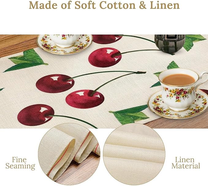 Red Cherry Table Runner Watercolor Tropical Fruit Spring Summer Wild Berry Dinner Runner for Girl Baby Party Holiday Home Kitchen Dining Table Decor 13x120