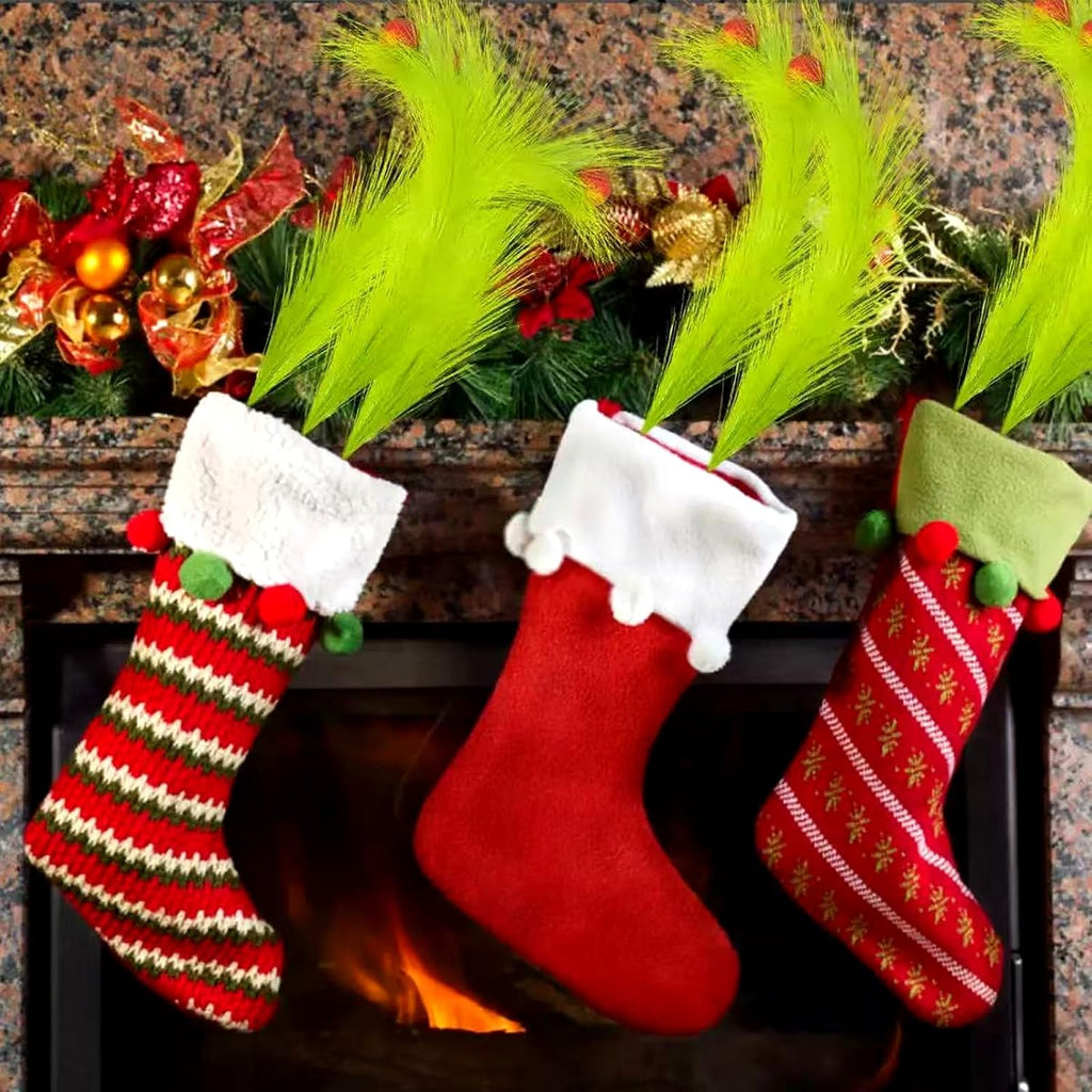 15.7 Inch Christmas Tree Topper with 12 Pcs Green & Red Picks - Fluffy Pampas Grass Xmas Decor for Tree, Vase Fillers, Holiday Party & Home Decorations