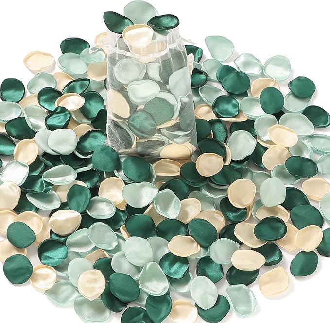 Alecono 𝟰𝟬𝟬𝙋𝙘𝙨 Silk Rose Petals, Green Fake Rose Petals for Wedding Decor, Flower Petals Decrations for Flower Girl Basket Birthday Party Decor