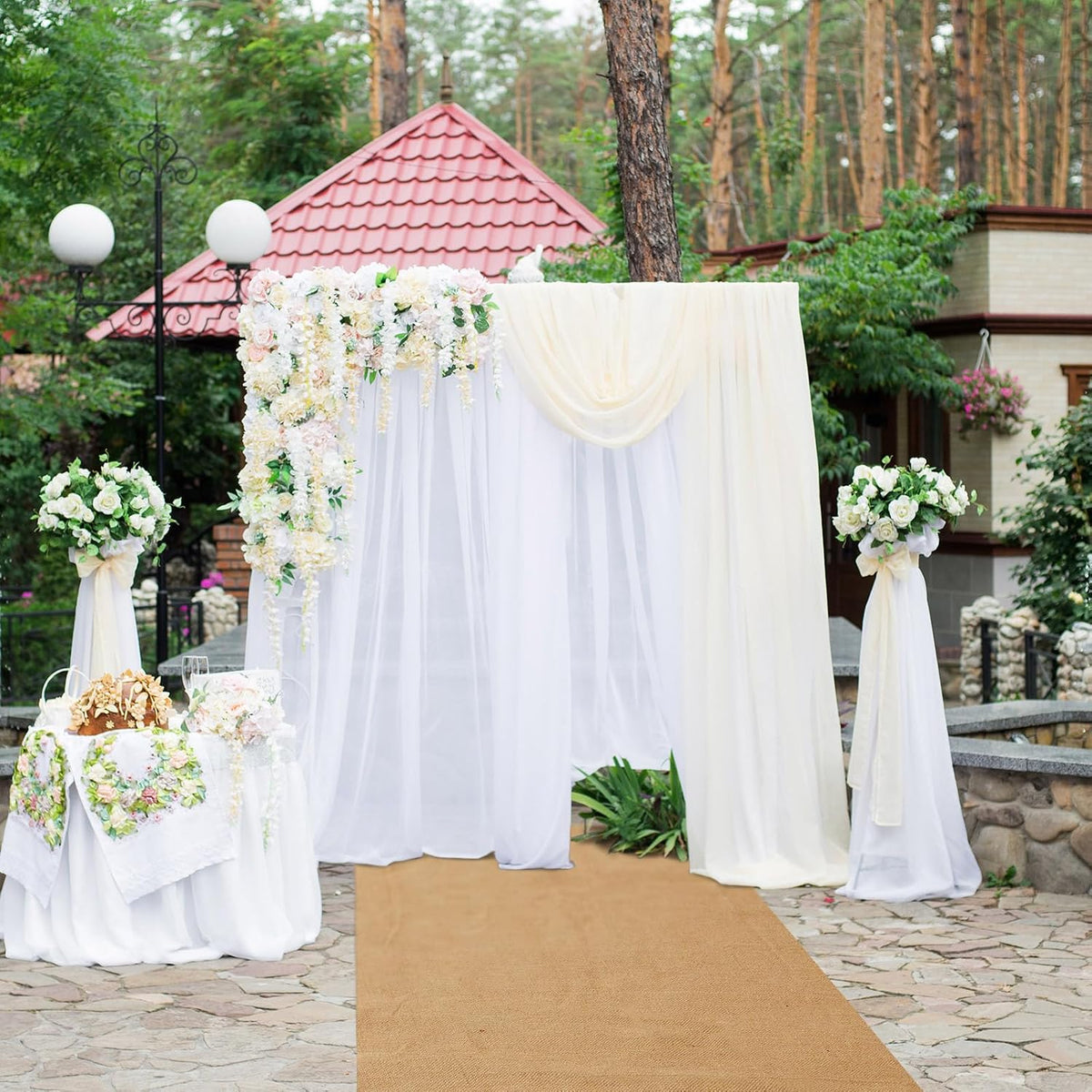 Tudomro 40 Inch x 30 Ft Extra Long Natural Burlap Wedding Aisle Runner Outdoo...