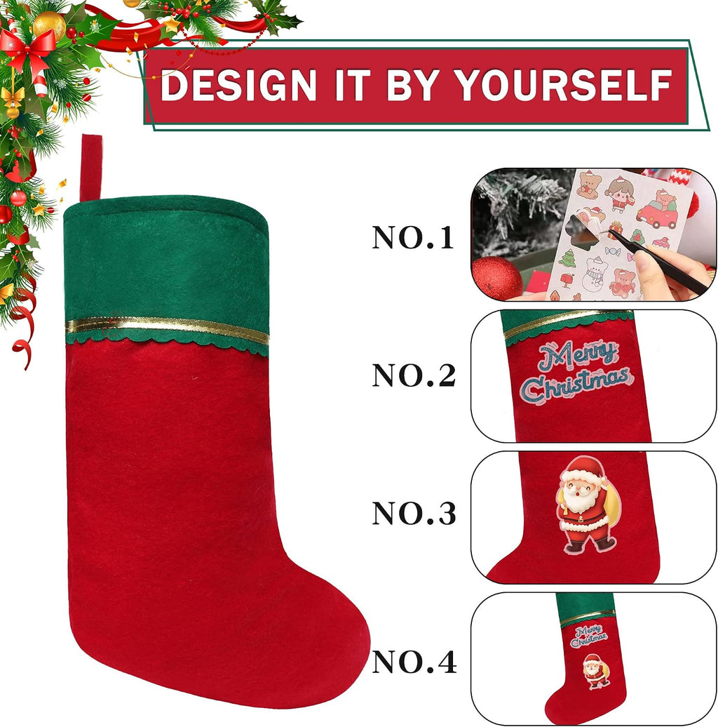 24 Pack Felt Christmas Stockings, 19 Inches Red and White Christmas Stockings Hanging Ornaments, White Cuff with Gold Trim Christmas Stockings for Family Christmas Holiday Decorations