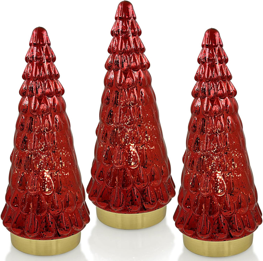 red glass christmas tree 3pcs, small tabletop mercury, main product view