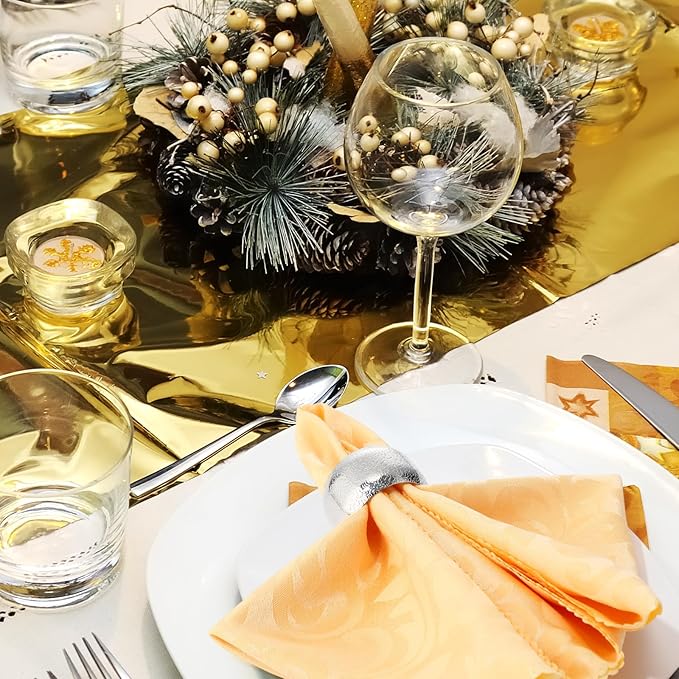 Lallisa 24 Pcs Gold Napkin Rings Metal Napkin Ring Holders for Cloth Table Decorations for Wedding Anniversary Birthday Dinners Party of Table Setting (Silver)