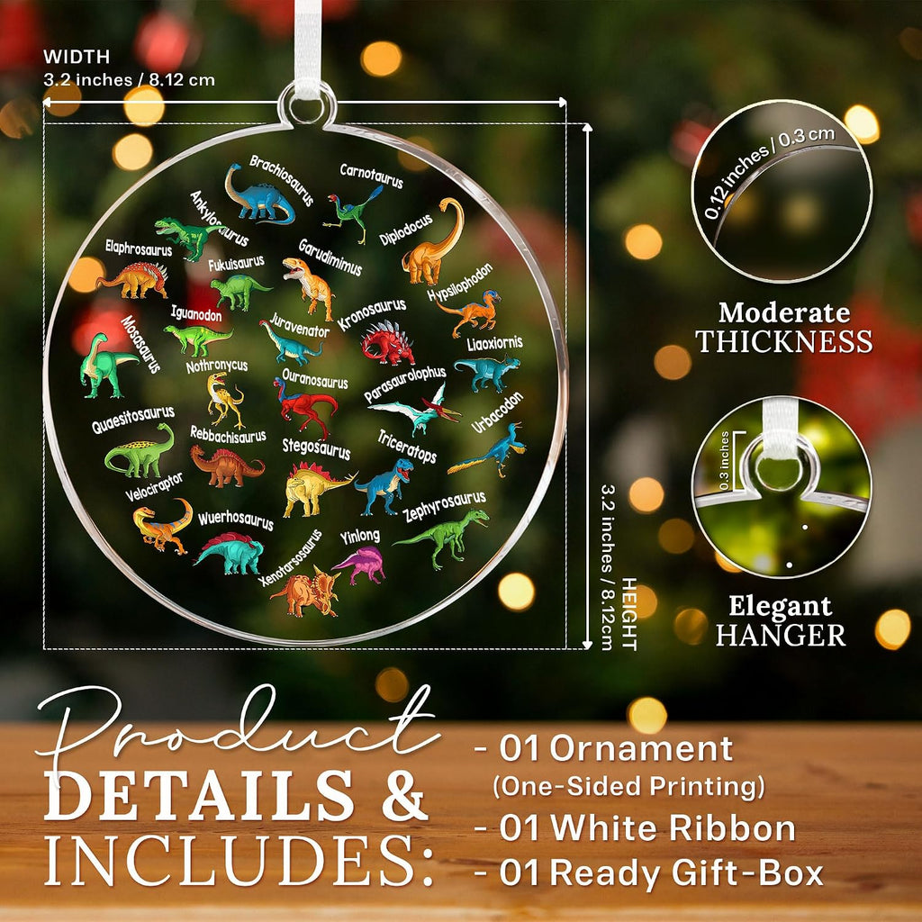 HEXMOZ Dinosaur Ornaments for Christmas Tree 2025 - Dinosaur Gifts for Kids, Boys - Paleontology Present Ideas for Dinosaurs Lover, Dinosaurs Christmas Decorations - Acrylic Dino Animal Ornament