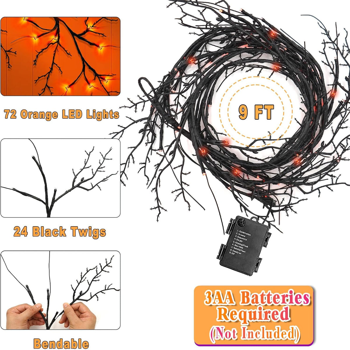 [8 modes & timer] 9 ft halloween garland shown in use
