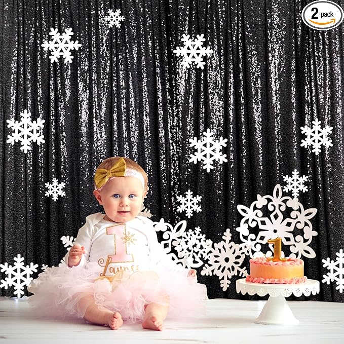 ShinyBeauty 2Pcs 5FTx10FT Black Sequin Backdrop Curtain | Glitter Wedding & Photography Background | Elegant Shimmer Curtains for Events & Parties