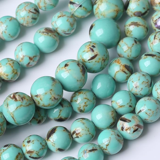 Gold Wire Turquoisee Stone Beads Gemstone Round Crystal Energy Jade Beads Stone Beads for Jewelry Making DIY Bracelet Necklace Jewelry Making 1 Strand 15.5inch 31PCS 12MM