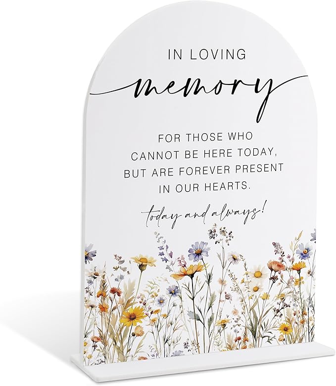 Memorial Table Sign for Wedding, Boho Floral In Loving Memory Sign, Wedding Signage with Stand, Bridal Shower Table Centerpieces, Supplies for Engagement Reception and Event Party, 37