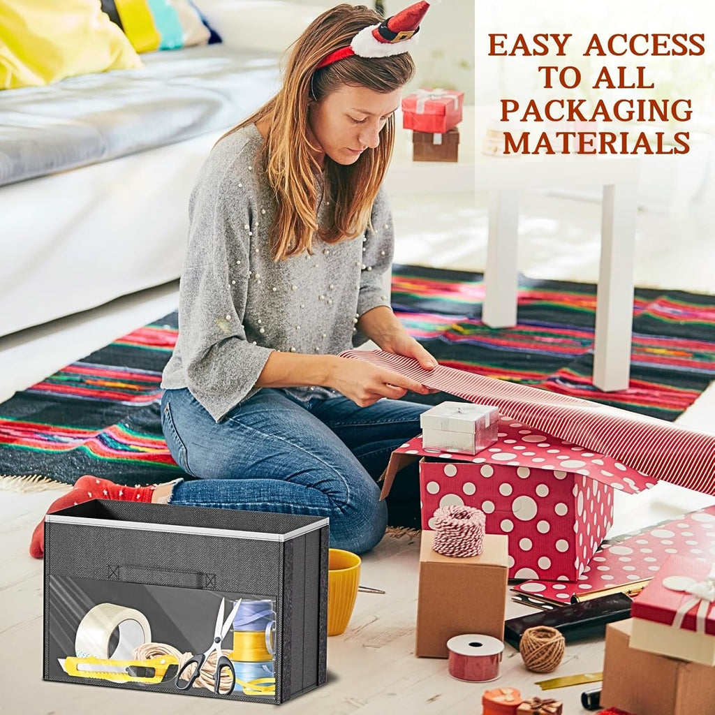 Over Door Wrapping Paper Organizer Storage with 3 Removable Drawers & Side Pockets – Dual Use Design with Elastic Straps – Christmas Gift Wrap Storage for Ribbons, Bows, Ornament and Other Tools 1Pack