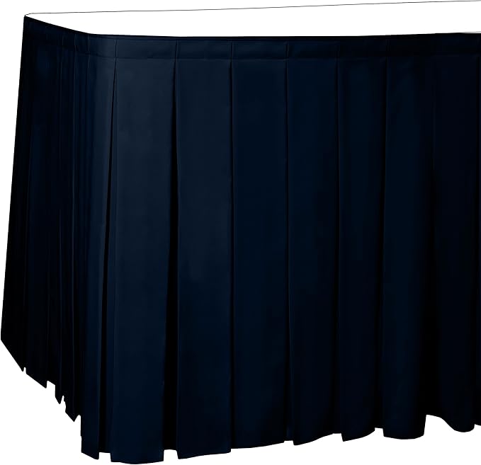 Ultimate Textile Pleat Polyester Fabric Table Skirt - Machine Washable Flame Resistant with Clips for Events, Weddings & Trade Shows, Cut & Sewn in Paterson, NJ - Navy, 17' Box Pleat