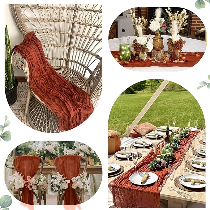 Fall Table Runner Terracotta Cheesecloth Table Runner 35x120in Burnt Orange Cheese Cloths Table Runner 10FT Rust Gauze Runner for Thanksgiving Wedding Party Baby Shower Fall Decor