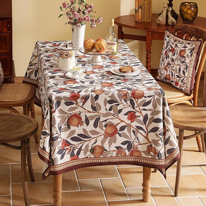 patdrea Designer Linen Small Square Tablecloth,Fall Framhouse French Pomegranates Leaves Pattern Tablecloths,Table Cover Cloth Decor for Kitchen Dining Christmas,Thanksgiving,55"x55"-Tehran a