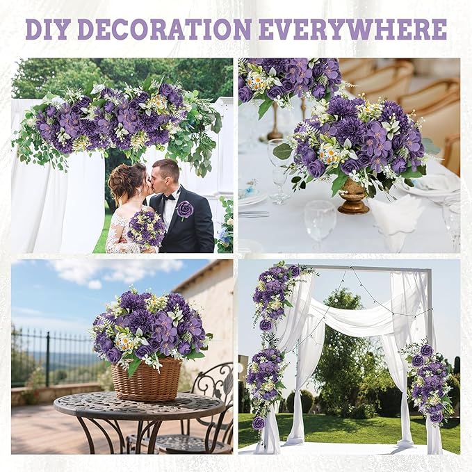 12 Packs Peonies Artificial Flowers,Silk Artificial Peonies Flowers Fake Peony Faux Floral Arrangements Bouquet for Centerpiece Table Wedding Party Home Decor Purple