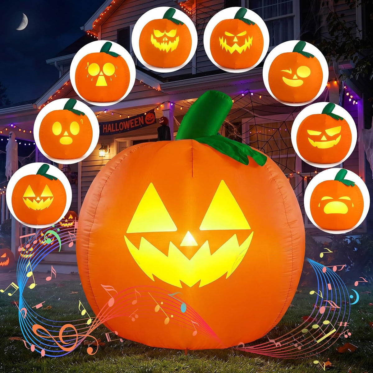 5FT Halloween Inflatables Outdoor Decorations with Projector Face and Music