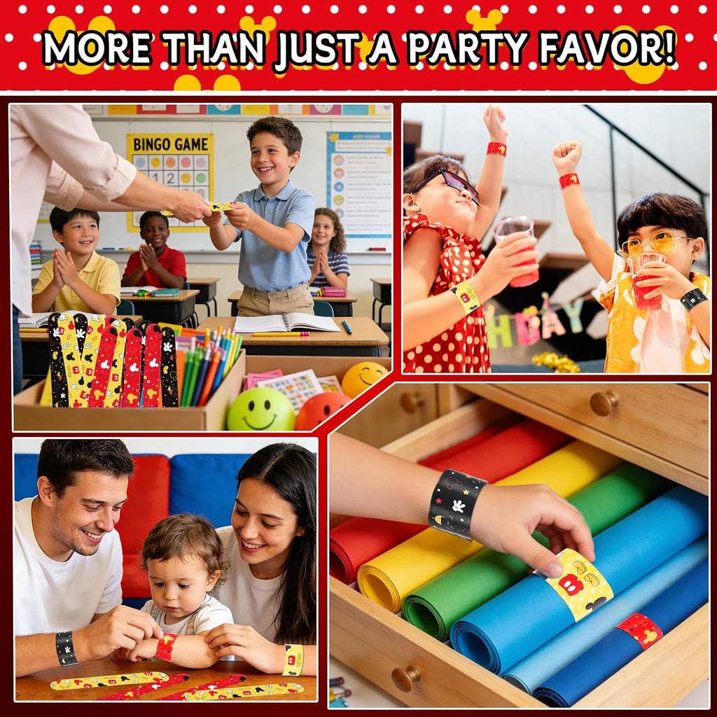 Cartoon Animation Slap Wristband, 24 Pack - Birthday Party Favors | Cartoon Theme Bracelets for Treasure Box Goodie Bag Stuffers, Kids Classroom Rewards, Party Prize Gifts
