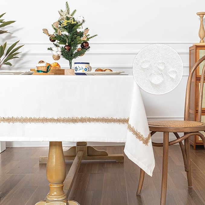 MYSKY HOME Rectangular Table Cloth, 55"X86", Waterproof, Soft Cotton/Polyester Blend, Floral Pattern, Tassel Trim, All-Season, Indoor/Outdoor, 6-8 Seats