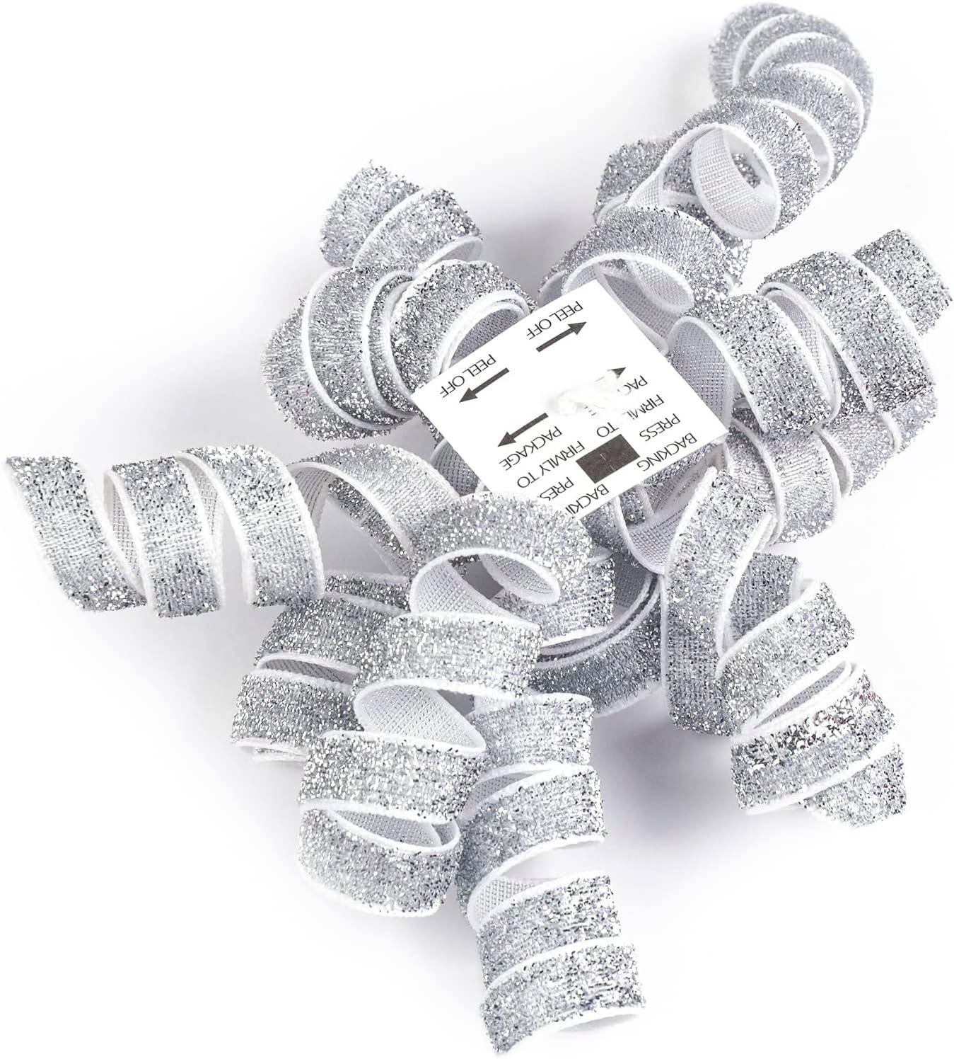 WRAPAHOLIC 6 Pcs Christmas Curly Bows - Silver Design Self-Adhesive Burst Bow, Perfect for Christmas, Birthday, Holiday, Party Favors Decorations