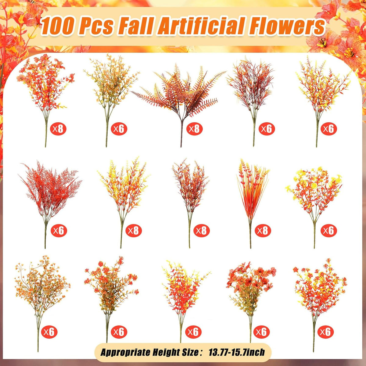 Mimorou 100 Bundle Fall Artificial Flowers Bulk for Outdoor UV Resistant