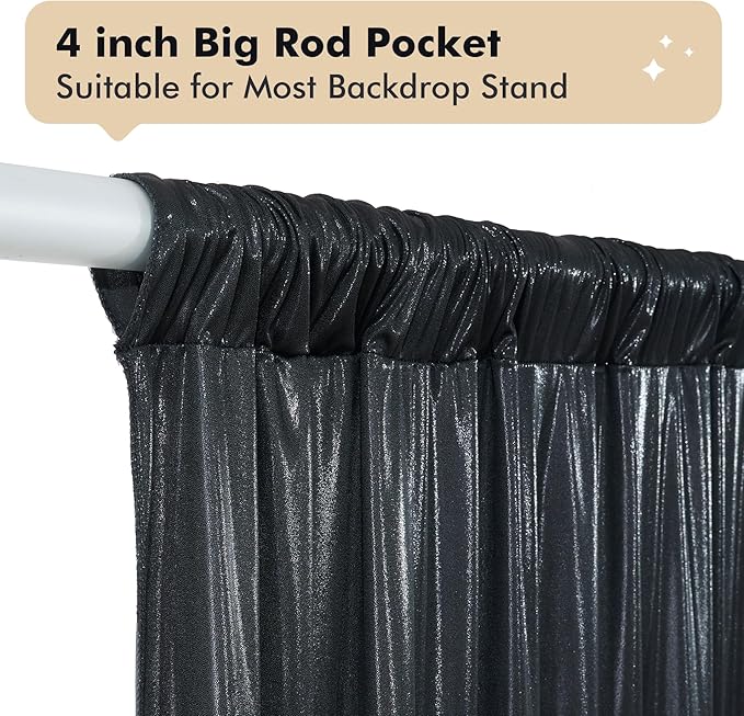 30ftx10 ft Black Glitter Sequin Backdrop Curtain for Parties, Wrinkle Free Sparking Backdrop Drapes, 6 Panels 5x10ft Shimmer Photo Back Drop Cloth for Wedding Birthday Photography Background